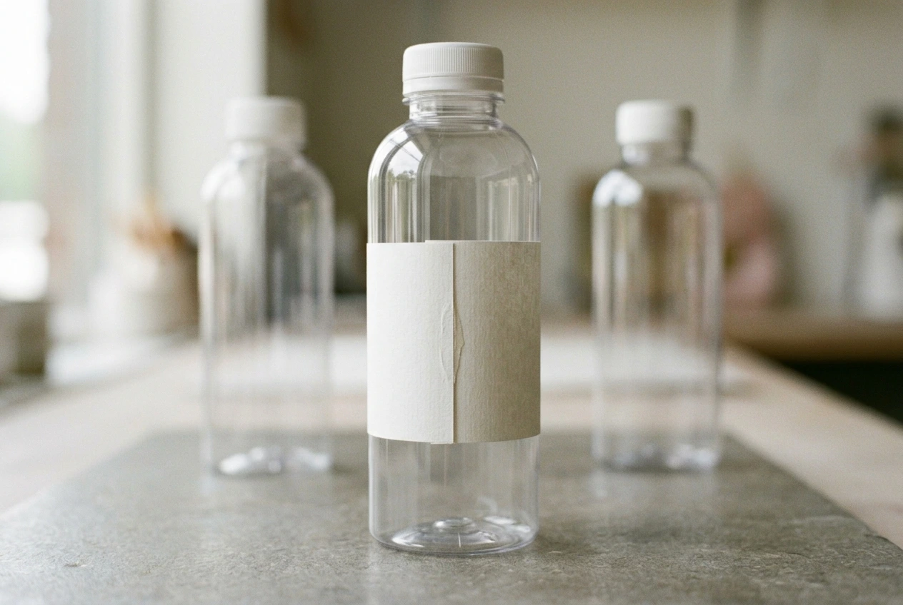Plain bottle label with an overlap seam